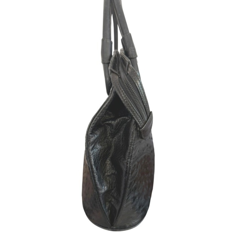 Vintage Bally Black Genuine Ostrich Leather Top Handle Bag Gold Hardware - Picture 6 of 16